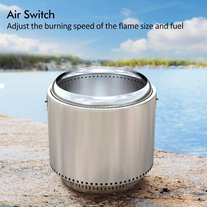 27" Smokeless Fire Pit, Portable Stainless Steel Firepit for Camping, Backyard, Beach,360° Airflow Wood Burning Outdoor Fireplace with Stand & Removable Ash Pan