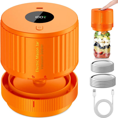 LOVE MOMENT Electric Mason Jar Vacuum Sealer Kit - Versatile for Wide & Regular Mouth Jars - Orange