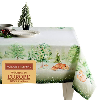 Maison d' Hermine Table Cloth Rectangle Table 100% Cotton 70 x 120 Inches Fall Tablecloth Reusable Everyday Use for Thanksgiving Christmas Decorations Dining Farmhouse Party (Winter Mornings)