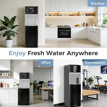 OSTBA Bottom Loading Water Cooler Dispenser for 3 & 5 Gallon Bottles, Hot, Cold & Room Water, LED Display, Child Safety Lock, Stainless Steel Tank Water Dispenserfor Home & Office