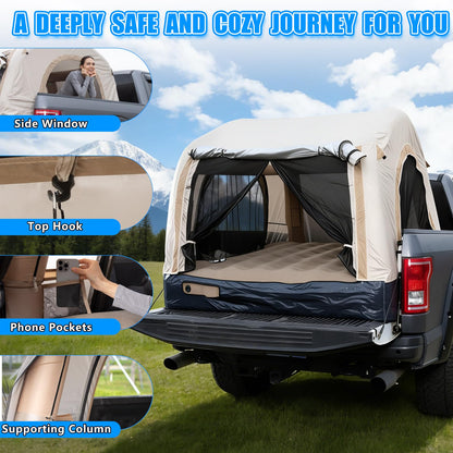 OPP ULITE Foldable Pickup Truck Bed Tent, Full Size Sportz Air Mattress, Camping & Outdoor Truck Tent, 2-Person Portable Includes Pillows & Glow-in-The-Dark Stakes