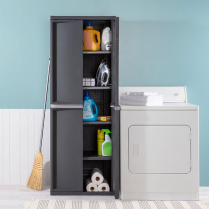 Sterilite 4 Shelf Cabinet, Lockable Utility Storage w/ Adjustable Shelves, Gray - Plastic Shelving Unit for Organizing Garage, Pantry, Basement, Laundry Room or Mudroom