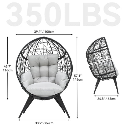 YITAHOME Large Wicker Egg Chair with Stand for Indoor and Outdoor, Cushion, and Adjustable Leveling Feet, Large Lounger for Garden, Patio, Balcony, Backyard,Supports up to 330lbs, Gray