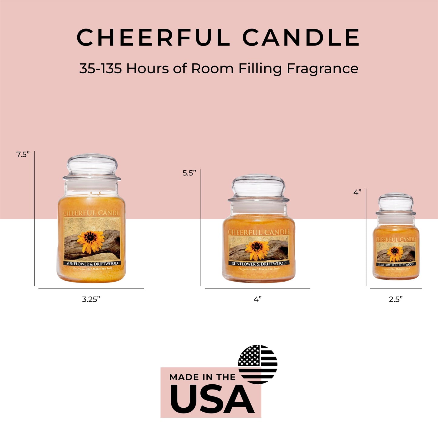 A Cheerful Giver - Sunflower & Driftwood - 6oz Small Scented Candle Jar with Lid - Cheerful Candle - 35 Hours of Burn Time, Candles Gifts for Women, Yellow
