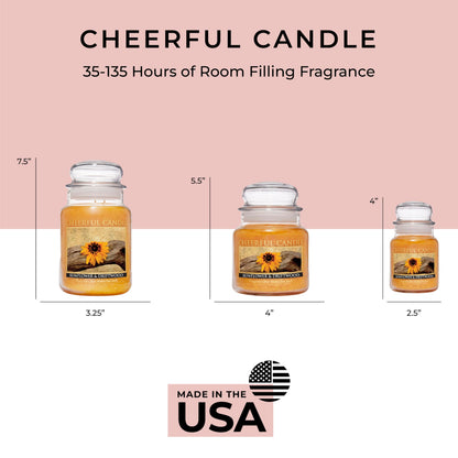 A Cheerful Giver - Sunflower & Driftwood - 6oz Small Scented Candle Jar with Lid - Cheerful Candle - 35 Hours of Burn Time, Candles Gifts for Women, Yellow