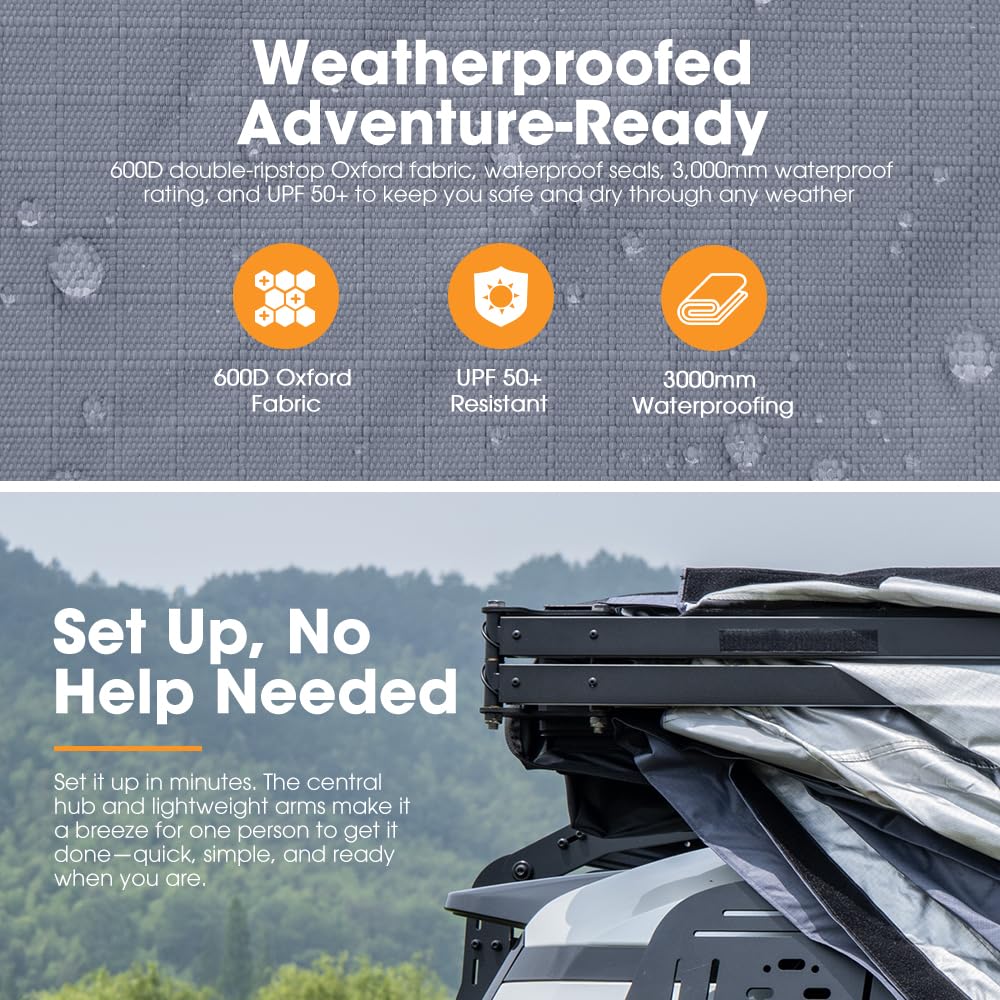 Sanhima 270 Awning Free Standing Built-in LED Light - 129.2 sq.ft Shelter Karlu Frontier Car Side Waterproof UV50+ Wind Resistant, Passenger Side, 270 Degree Vehicle Awning for SUV Van Truck