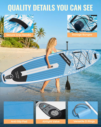 Marsdorgan 11'x34 Inflatable Paddle Board for Adults Youth, Extra Wide 430LBS Capacity SUP, Stable 2-3 Person Family for Lake Ocean Fishing, Complete Kit w/Pump & Backpack, Ice Blue