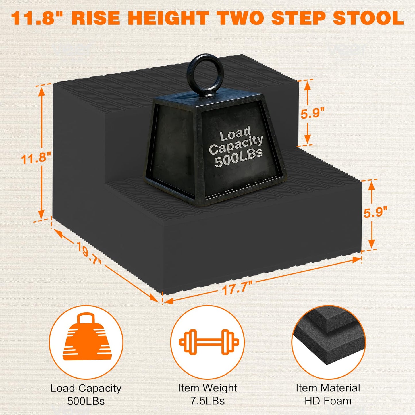 High Density Foam Two Bed Step Stool for Seniors Adults, 11.8" Rise Step with Double Sided Non-Slip Surface & Pads for High Bed/Kitchen/Door Entrance