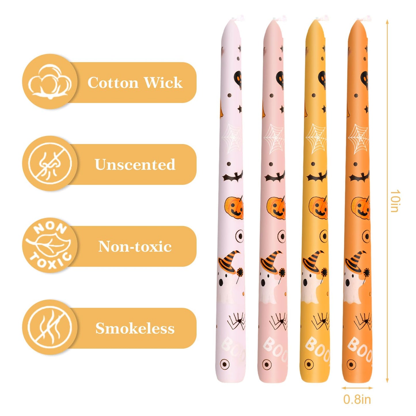 Whaline 8Pcs Halloween Taper Candles 10 Inch Orange Pink Ghost Pumpkin Decorative Candles Long Unscented Candle Sticks for Trick or Treat Party Home Table Decor