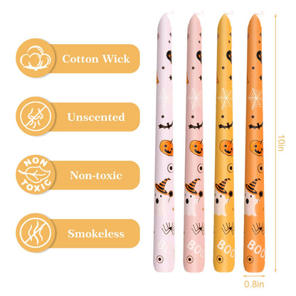 Whaline 8Pcs Halloween Taper Candles 10 Inch Orange Pink Ghost Pumpkin Decorative Candles Long Unscented Candle Sticks for Trick or Treat Party Home Table Decor