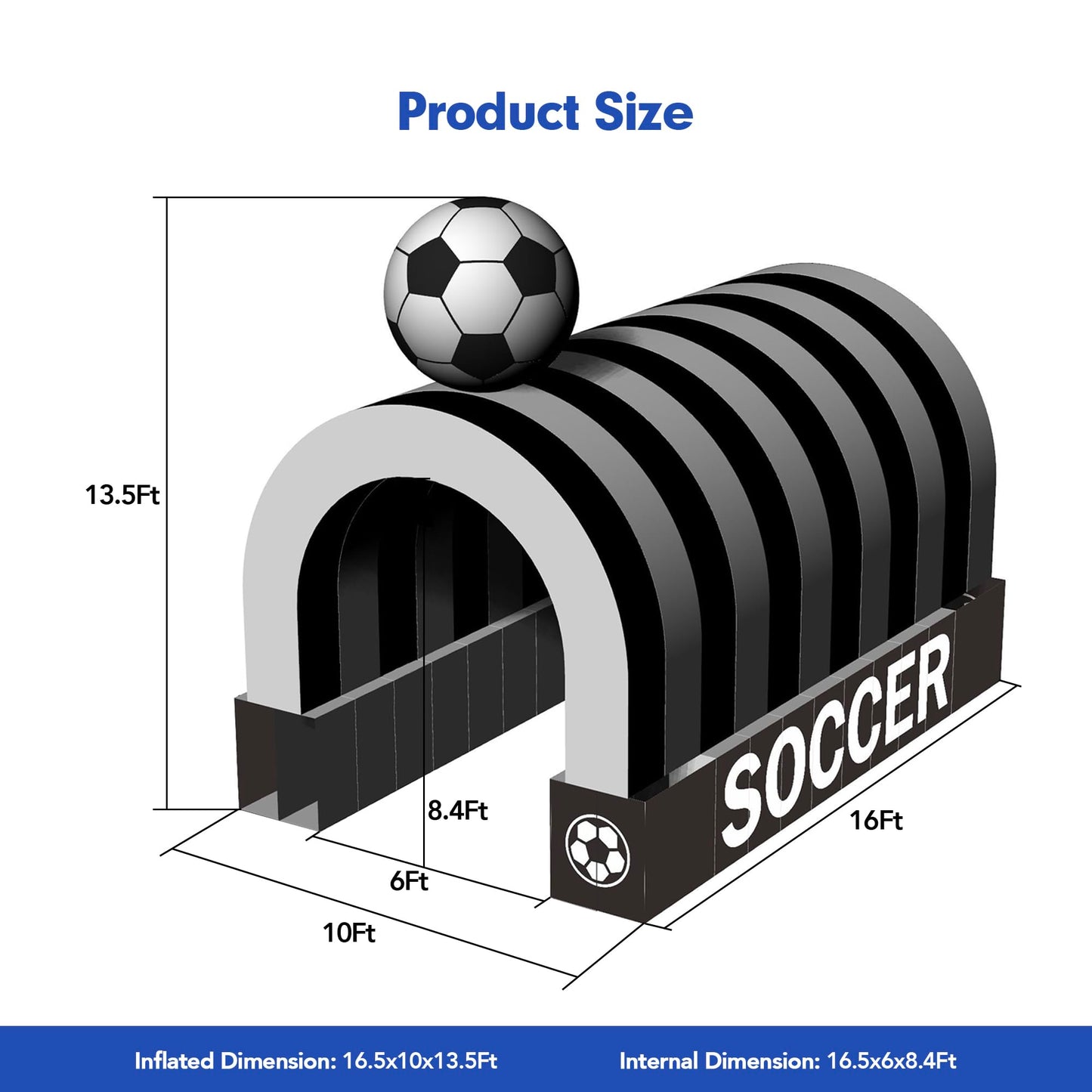 Wellcomer Inflatable Soccer Tunnel Entrance with Built-in Blower, 16x10x13.5FT Inflatable Tunnel Tent for Sports Events, Comercials & Trade Shows, Themed Walkways