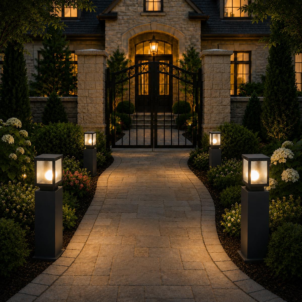 Outdoor Landscape Path Light Modern Black Waterproof Bollard Light Outside Housing Pathway Light Aluminum Walkway Lighting Hardwired E26 Sideway Post Pole Lighting Patio Porch Exterior Lawn Floor Lamp