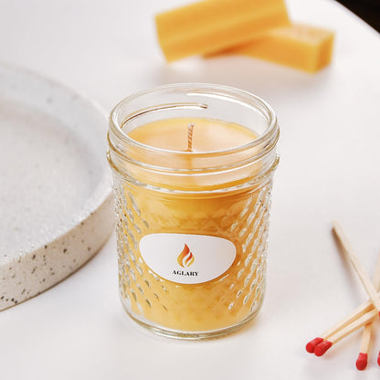 AGLARY Beeswax Candle in Glass, 5oz,Over 26H Burn Time, Elegant and Natural Home Lighting,Unscented Beeswax-Raw