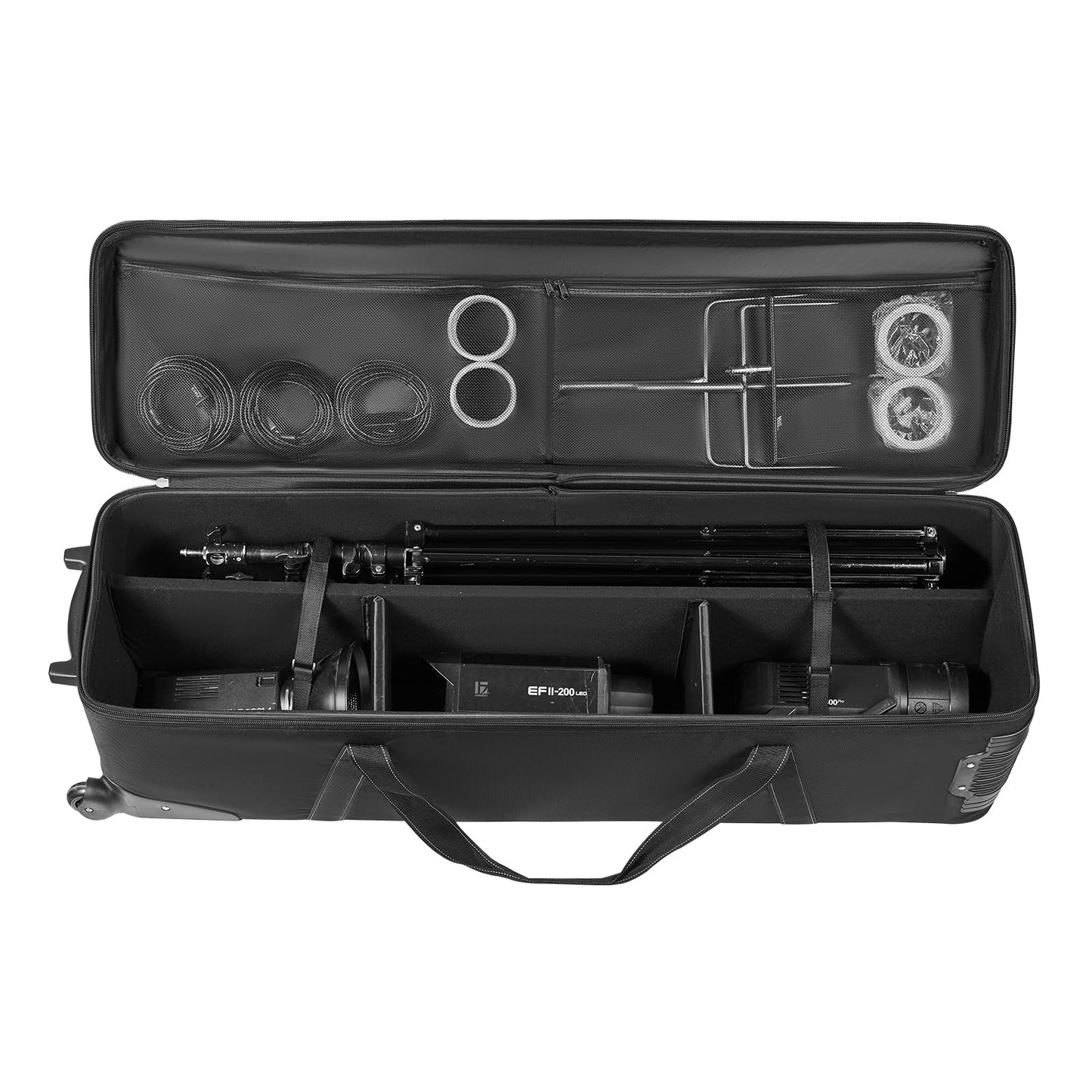 VEVOR Studio Equipment Trolley Case, 51.57 x 14.37 x 14.96 in / 131 x 36.5 x 38 cm, Rolling Camera Bag, Carrying Bag with Wheels Straps Padded Compartment Handle, for Light Stands, Tripods, Telescopes