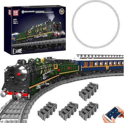 Mould King Orient Express Steam Locomotive Train Building Kit with LED Lighting Remote/App Control Passenger Toy Block Set Train Model with Motors and Tracks for Adults(3898 PCS)