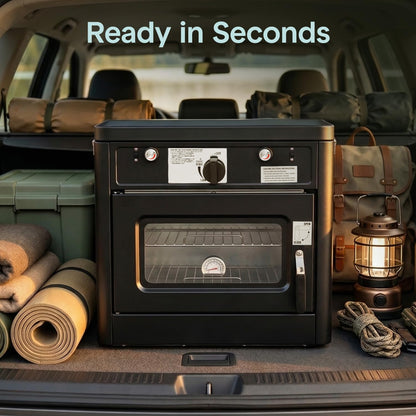 Camping Oven 3 in 1 Stove Oven Combo, Outdoor Camp Oven with 2 Burner Cooking, Piezo Ignition and Temperature Control, Compact RV, Camping and Tailgating