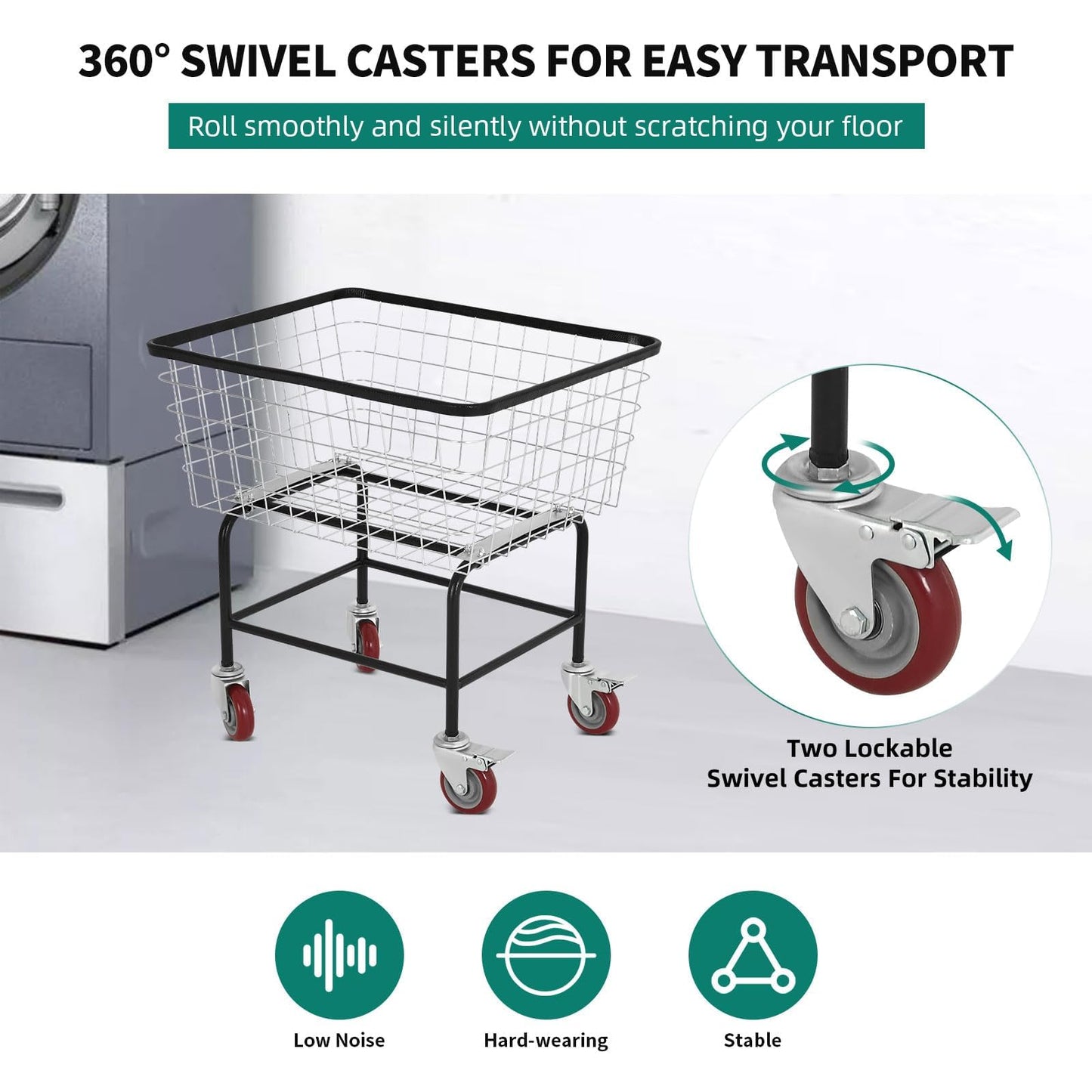 Ultym Extra-Large Rolling Laundry Cart with Wheels Holds 4 Washer Loads, Wire Laundry Basket, Heavy-Duty Steel Storage Basket with Galvanized Finish, for Commercial or Home Laundry