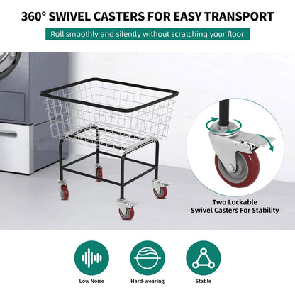 Ultym Extra-Large Rolling Laundry Cart with Wheels Holds 4 Washer Loads, Wire Laundry Basket, Heavy-Duty Steel Storage Basket with Galvanized Finish, for Commercial or Home Laundry