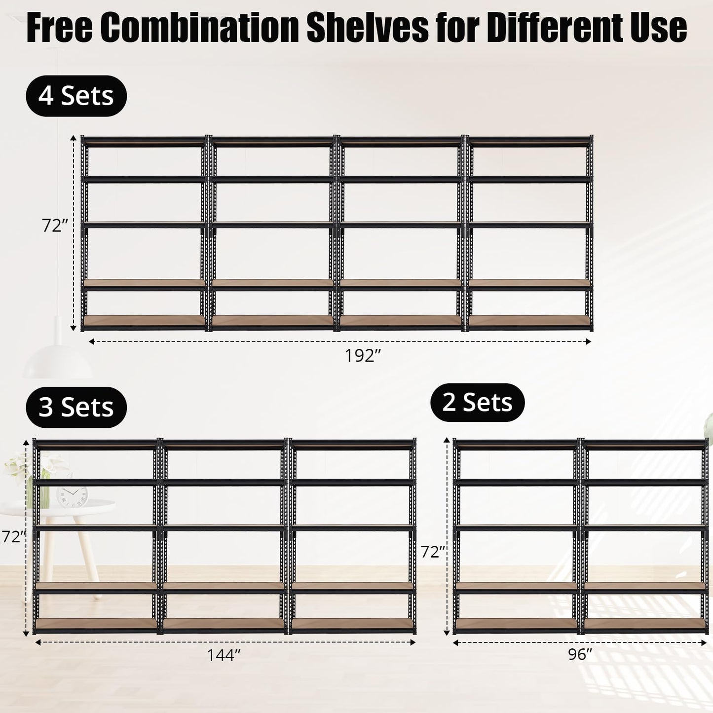 GarveeHome Heavy Duty Storage Shelves - 5 Tier 48 * 24 * 72 in, Adjustable Garage Storage Shelving, Metal Storage Utility Rack Shelf Unit