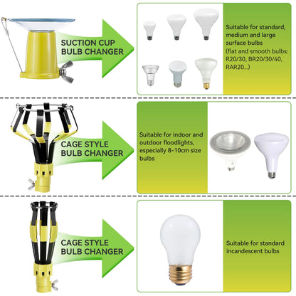 Dreyoo Light Bulb Changer Set with Telescopic Pole 3-12 ft, Metal, Yellow, Model DR-Dreyoo-0995