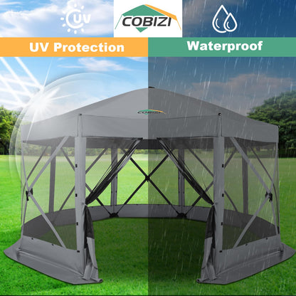 COBIZI 15x15 FT Pop Up Gazebo - Canopy Tent, Large Gazebos On Clearance,Instant Screened in Gazebo,carpas para Patio,Portable Screen Tents for 12-15 Persons Outdoor Camping, Backyard,Gray