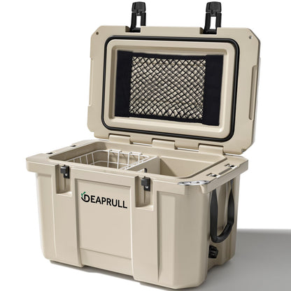 60 Quart Hard Cooler, Insulated Ice Chest Box Holds Ice for up to 6 Days, Portable Cooler with Nylon Rope Handles, Cup Holders, Double Latches for Camping Drink, Beach, Picnic, Fishing, Boat, Barbecue