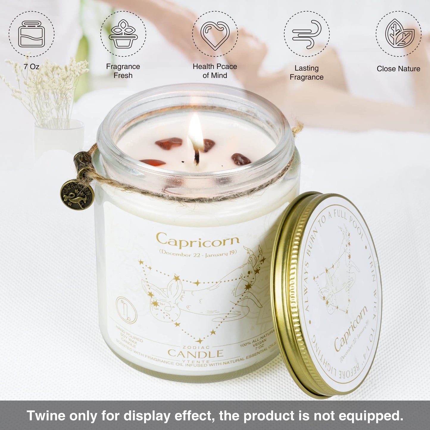 YTENTE Zodiac Sign Candles, Zodiac Crystal Sign Candles,Astrology Scented Candles Best Friends Gifts for Women, Men Sister Brother Zodiac Funny Birthday Gift Candle Jar (Capricorn)