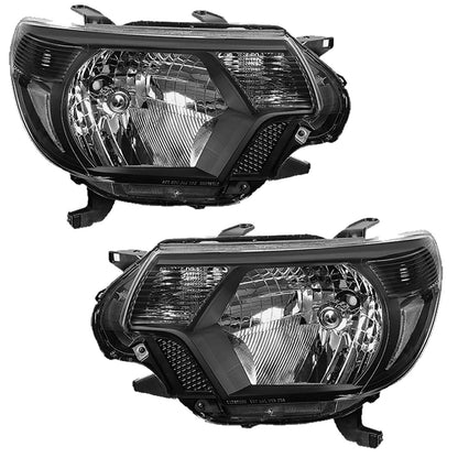 ATOMTEC Chrome Headlights Assembly Fit For 2012 2013 2014 2015 Toyota Tacoma Black Housing Clear Reflector Halogen headlamp Replacement Driver Passenger Side TO2503182 TO2502182