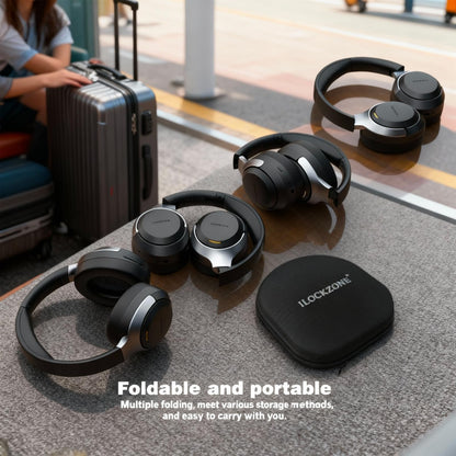 ILOCKZONE LC30Pro Hybrid Active Noise Cancelling Headphones, 100H Playtime Wireless Over Ear Bluetooth 5.4 Headset, Deep Bass, Multipoint Connection, Foldable Headphones for Travel, Home, Office
