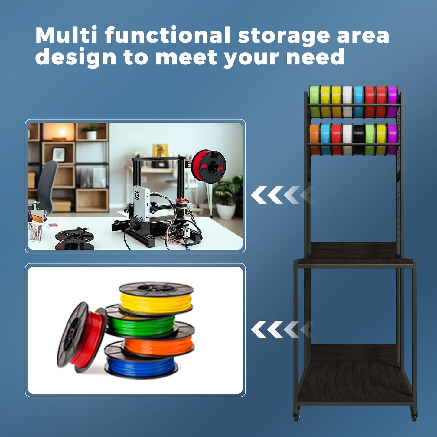ARTINRACK 3D Printer Stand with Double Layer 3D Printer Filament Storage Rack, TR22 Heavy Duty Mobile Printer Table with Wheels for Studio Office Storage and Organization