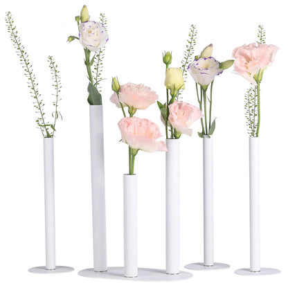 Morapin Cylindrical Set with Magnetic Base vase, Suitable for Fresh and Dried Flower Branches or Artificial Flowers, Desktop Center Decoration, Modern Style - White (6-Piece Stainless Steel vase Set)