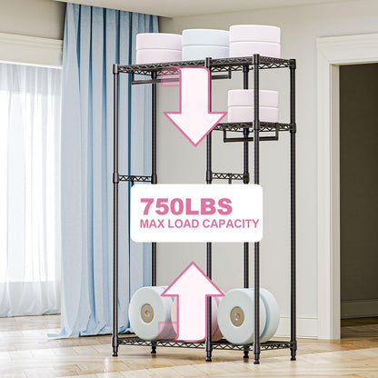 M MZG Heavy Duty Rolling Garment Rack 3 Tiers Adjustable Wire Shelving Clothes Rack with 3 Rods and Side Hooks,Storage Closet Clothing Rack Black 15.7" D x 43.3" W x 76.5" H