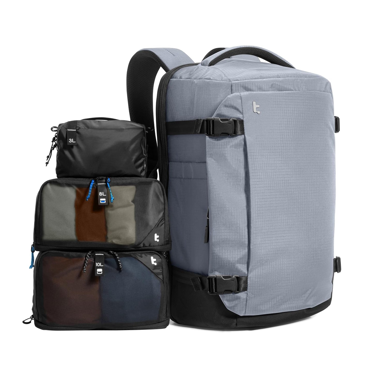 tomtoc Travel Backpack 40L and 3 Set Packing Cubes for Travel Essentials