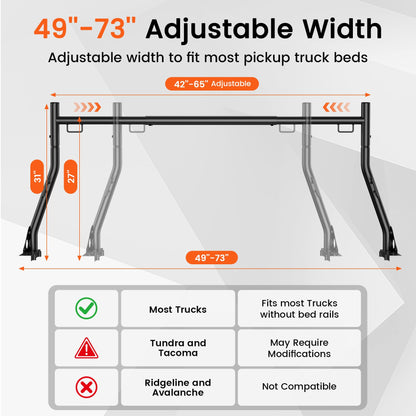 JY PERFORMANCE Truck Ladder Racks 800Ibs Capacity Extendable Pick-up Truck Bed Ladder Rack, Universal Heavy Duty (NO Drilling)