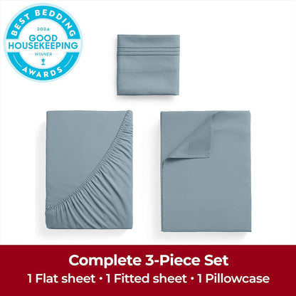 Mellanni Extra Deep Twin Sheets - Hotel Luxury Bedding Set | Ultra Soft, Cooling, Wrinkle-Resistant (Twin, Spa Blue)