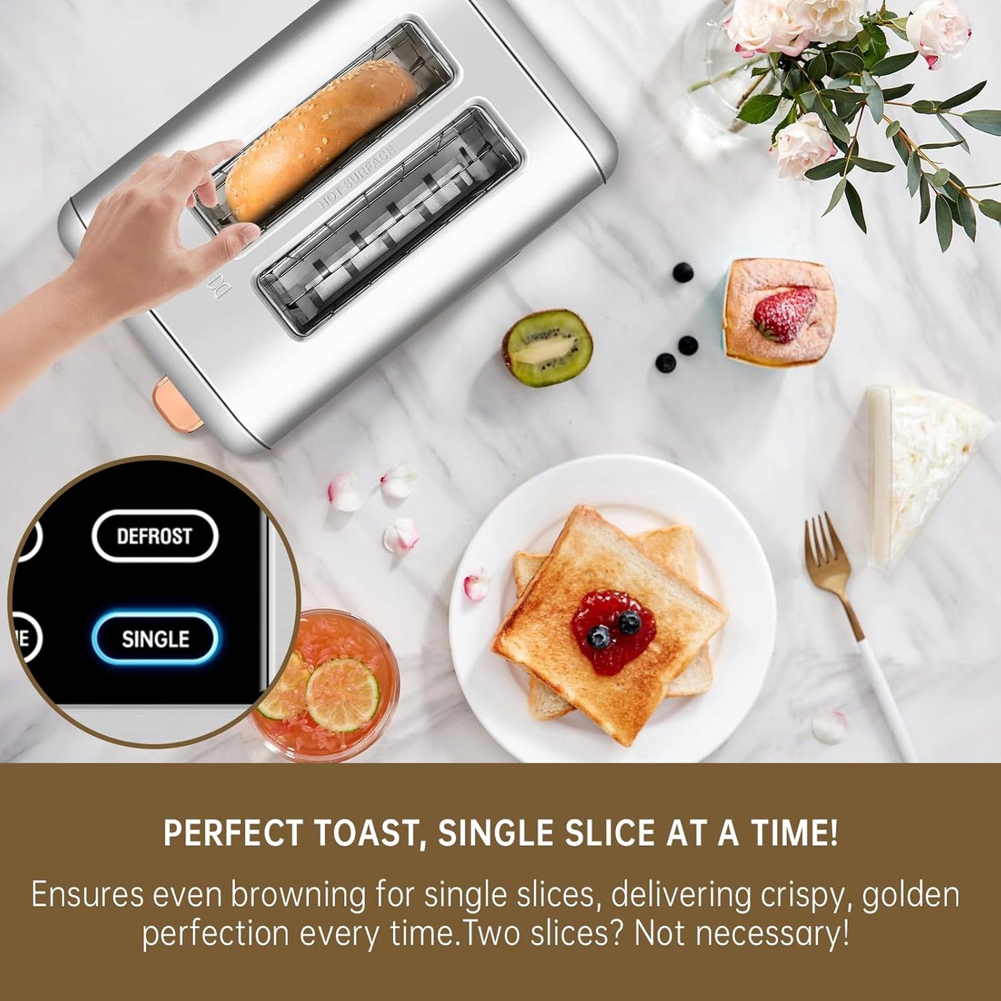 SEEDEEM 2-Slice Toaster - Touch Screen LCD Display, 50% Faster Heating, Stainless Steel, Silver Metallic