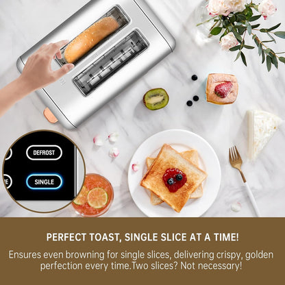 SEEDEEM 2-Slice Toaster - Touch Screen LCD Display, 50% Faster Heating, Stainless Steel, Silver Metallic