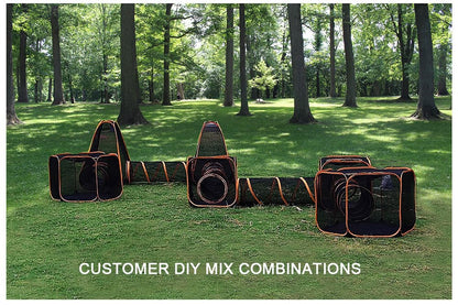 Portable Outdoor Cat Enclosure with Tunnels 6-in-1 Upgraded Reinforcement Pet Playpen Tent House Cage DIY in Multiple Ways for Inside/Outside Rabbits Ferrets Puppy and Small Animals