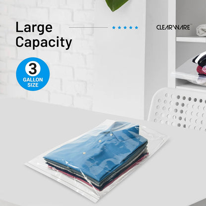 Storage Bags - 12 Large Zipper Top Bags | 3 Gallon Size, 16" x 18", BPA-Free, Extra Thick for Clothes & Travel