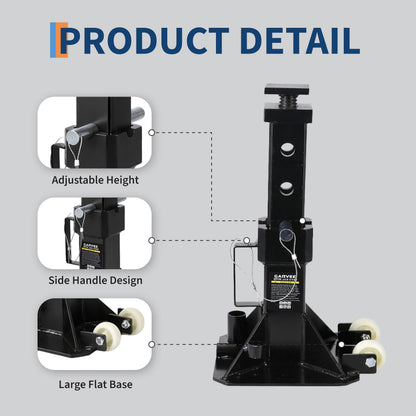 22 Ton Jack Stands,Heavy Duty Pin Type Car Jack Stand with Lock,2 Caster Wheels AndWide Base Safety Design for Supporting Trucks, Trailers and Equipment,Adjustable Height 13.8"-19.7",Black,1 Pair