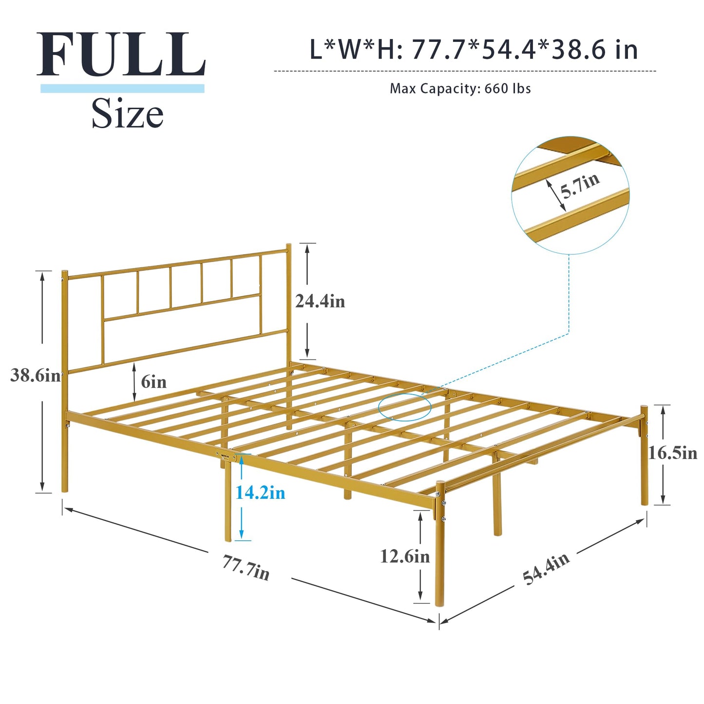 VECELO Full Metal Platform Bed Frame with Headboard, Heavy Duty Steel Slat Support, Under Bed Storage,No Box Spring Needed, Easy Assembly