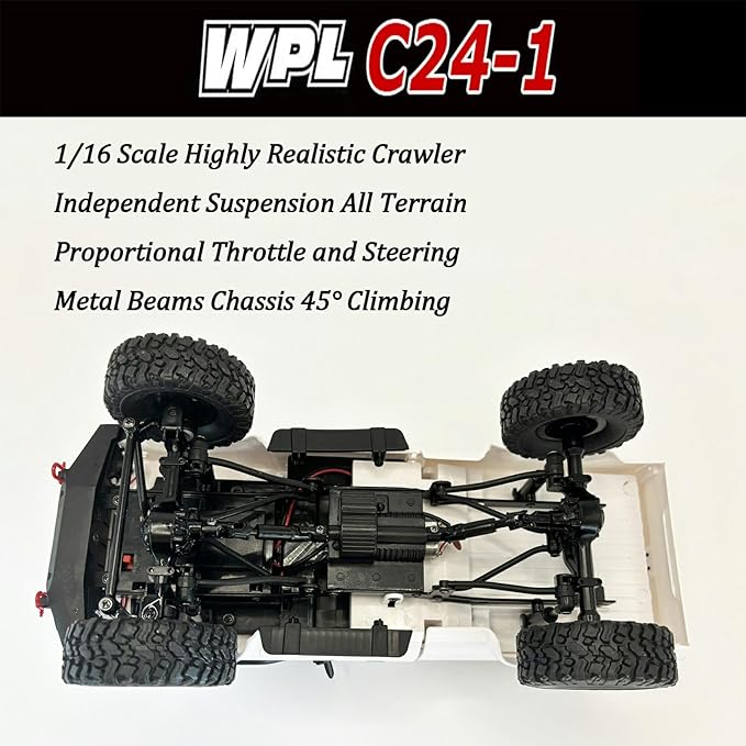 WPL C24-1 RC Rock Crawler 4x4 RC Truck Off Road 1/16 RC Crawler Remote Control Truck Pickup RTR All Terrain 2.4 GHz with Proportional Throttle Steering Independent Suspension for Adults