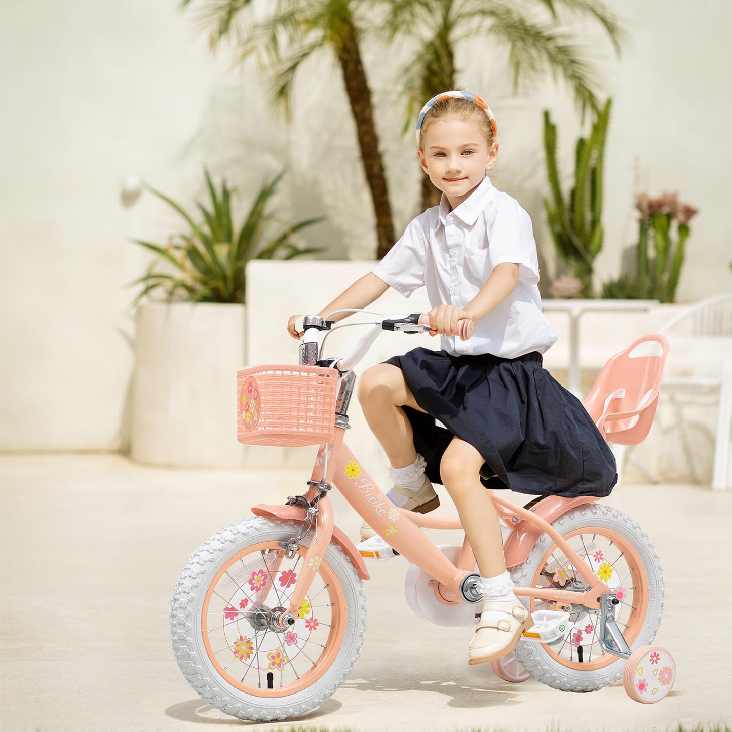 Bixike Girls Bike with Basket for Toddlers and Kids Aged 3-14 Years Old, 12 14 16 18 Inch with Training Wheels & Doll Seat, 20 Inch with Kickstand & Rear Rack, Princess Style Bicycle for Gift.