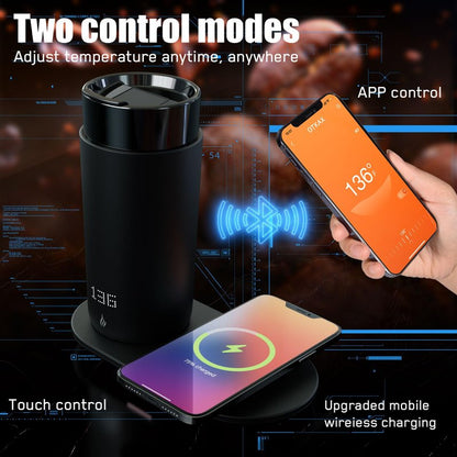 LEGARDLILIU Temperature Control Heated Coffee Mug Smart Self Heating Travel Mug 12 Oz App Controlled Warmer Mug 4-10 Hour LED Display Keep Coffee Hot Fast Wireless Charger Base Dull Black