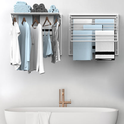 GOOFCXO 2 Pcs Wall Mount Clothes Drying Rack 26 X 31.5 Laundry Room Organizer Laundry Drying Rack Foldable Stainless Steel Drying Rack Clothing Space Saver Laundry Rack for Hanging Clothes Sock Towel