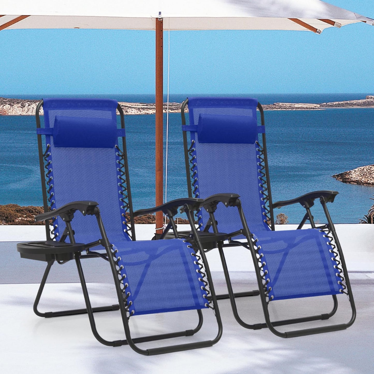 MoNiBloom Zero Gravity Chairs Set of 2 Outdoor Folding Patio Lounge Chairs for Outside Reclining Lawn Chairs Recliner Beach Chairs for Adults, Blue