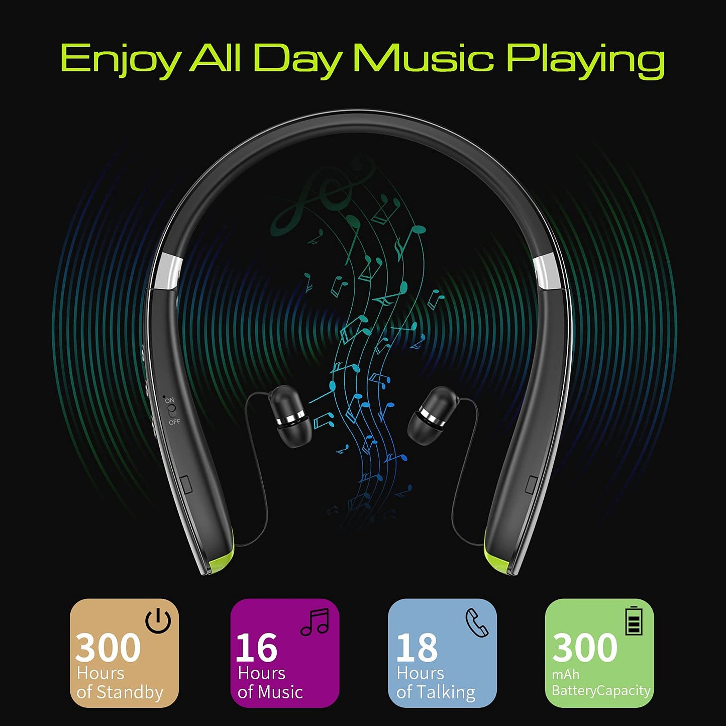 Bluetooth Headset, 2025 Upgraded Neckband Bluetooth Headphones with Retractable Earbuds, Noise Cancelling Stereo Earphones with Mic, Foldable Wireless Headphones for Sports Office with Carry Case