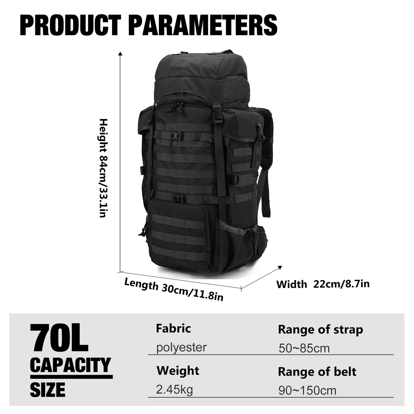 Mardingtop 70L Hiking Backpack+ Molle Tactical Utility Pouch