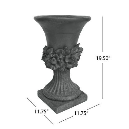 Christopher Knight Home Jorine Light Concrete Planter, Patio Planter, Mid-Centry Gadern Urn, Large Garden Pot, Floral Relif Design, Flower Urn with Drainage Hole for Backyard Home, Antique Gray