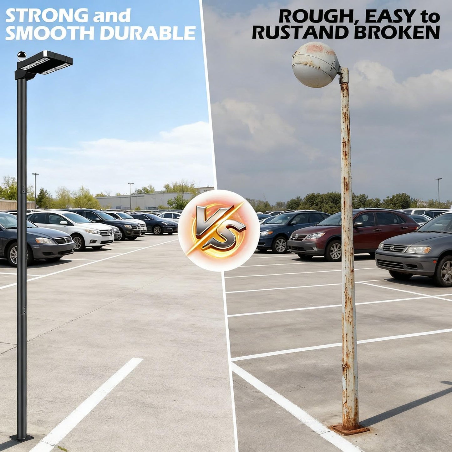 Zyrotin Street Light Pole 10ft Tall, Outdoor Galvanized Steel Solar Street Lamp Post, Suitable for Outdoor Street Courtyard Parking Lot Flag Lighting Fixtures with Mounting Rebar Cage, Accessory